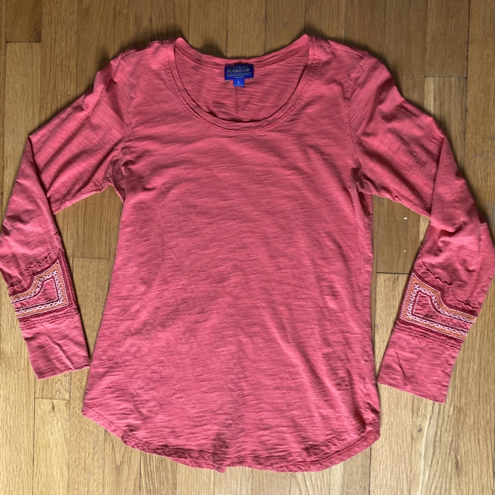 Pendleton Top with Embroidered Cuff Detail